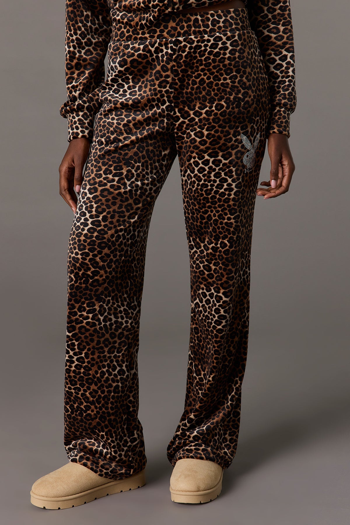 Alt View 2. Playboy Velour Rhinestone Flare Pant - Leopard