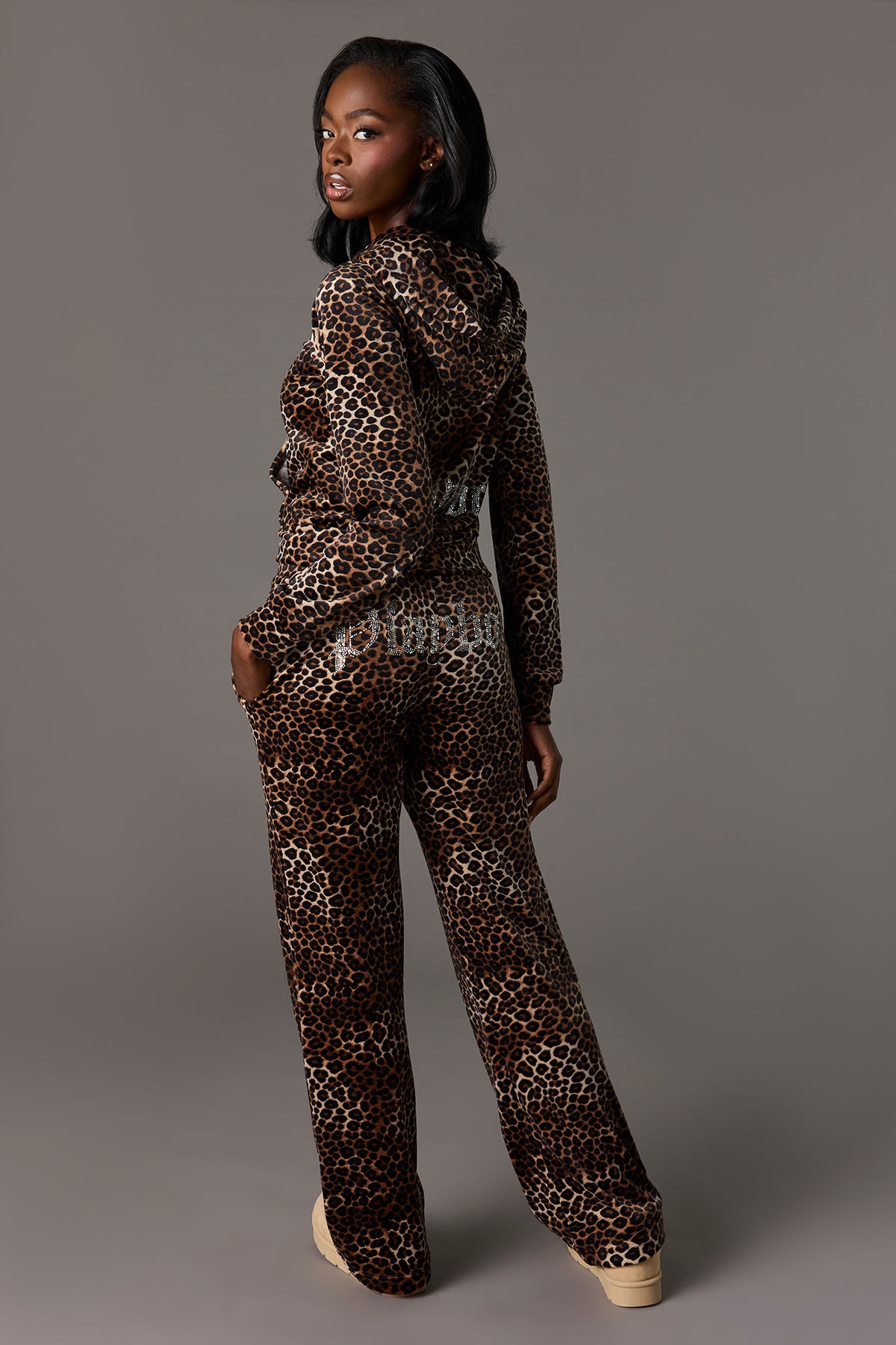 Alt View 3. Playboy Velour Rhinestone Flare Pant - Leopard