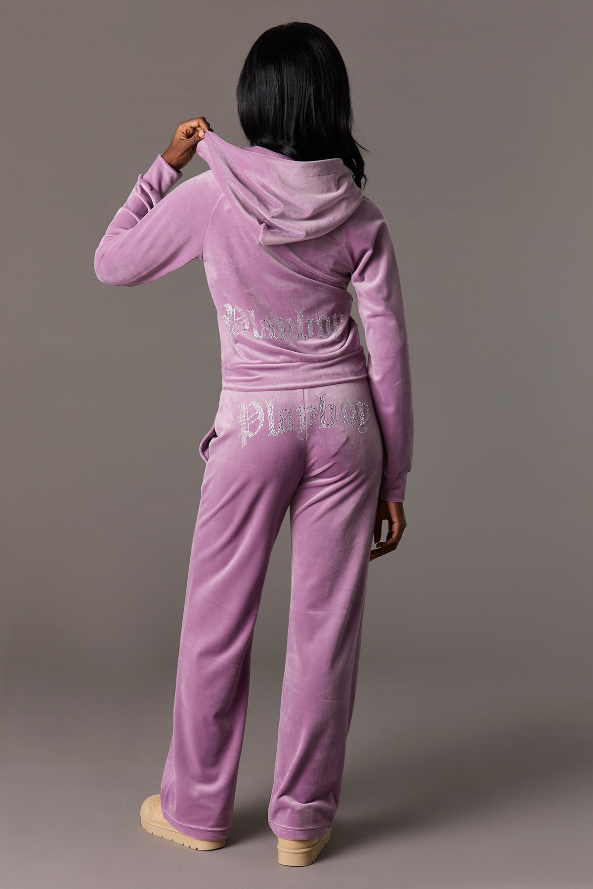 Alt View 3. Playboy Velour Rhinestone Flare Pant - Lilac