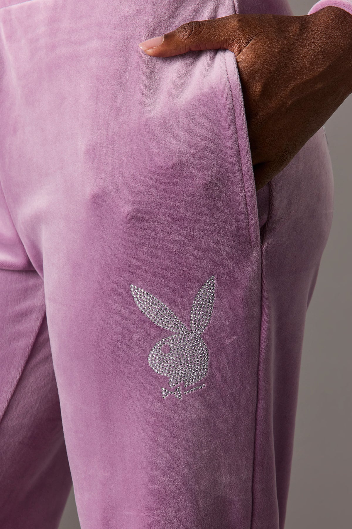 Alt View 4. Playboy Velour Rhinestone Flare Pant - Lilac