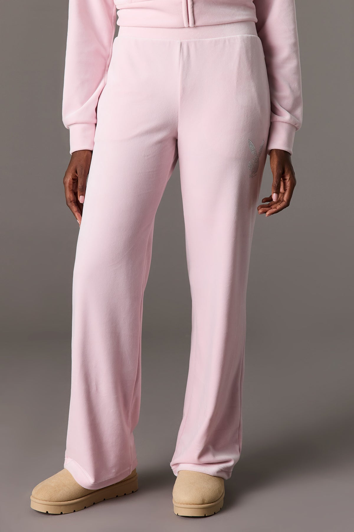 Alt View 2. Playboy Velour Rhinestone Flare Pant - Pink