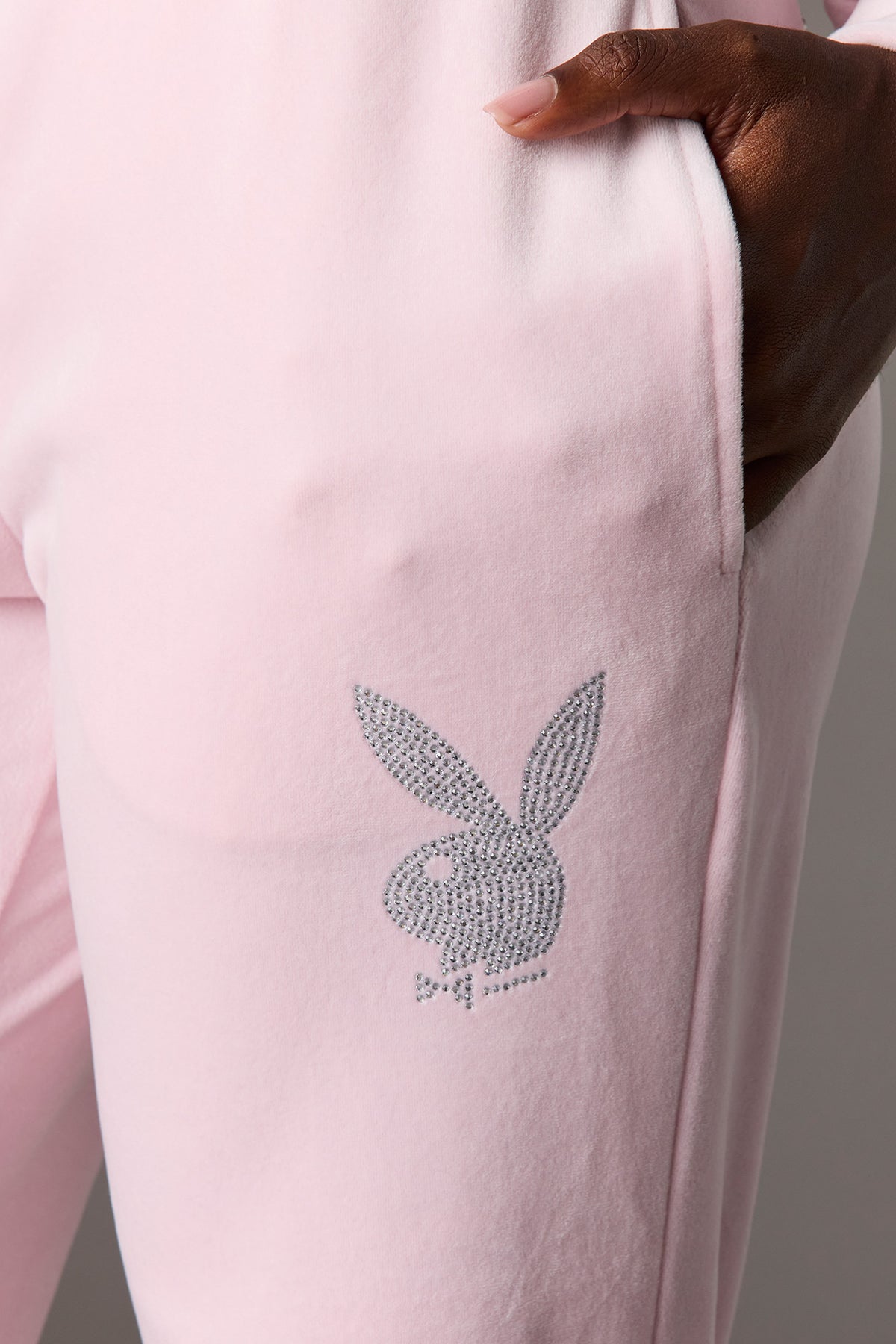 Alt View 4. Playboy Velour Rhinestone Flare Pant - Pink