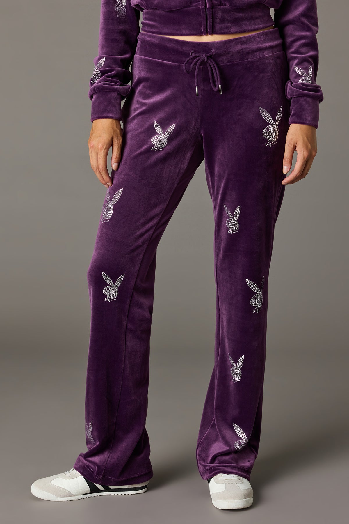 Alt View 2. Playboy Velour Rhinestone Wide Leg Pant - Purple