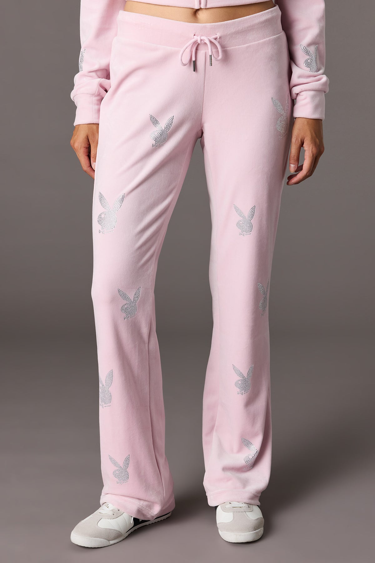 Alt View 2. Playboy Velour Rhinestone Wide Leg Pant - Pink
