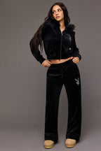 Playboy Velour Rhinestone Wide Leg Pant