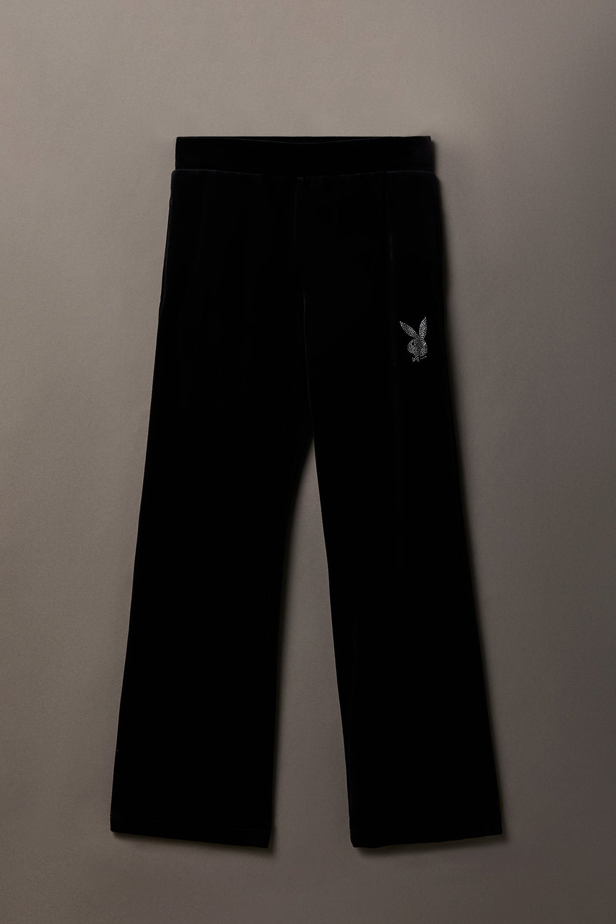 Alt View 2. Playboy Velour Rhinestone Wide Leg Pant - Black