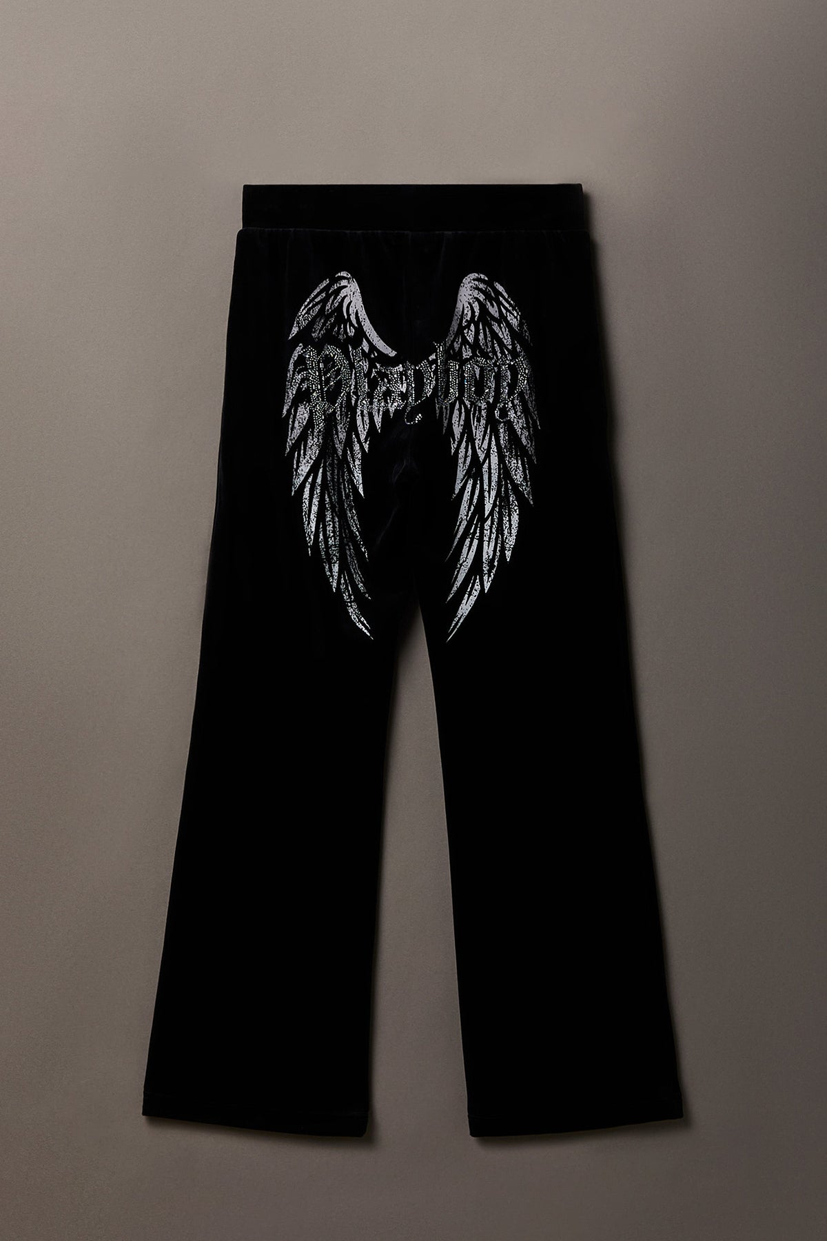 Playboy Velour Rhinestone Wide Leg Pant - Black