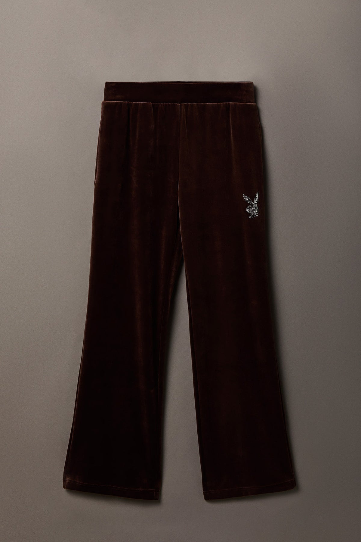 Alt View 2. Playboy Velour Rhinestone Wide Leg Pant - Brown