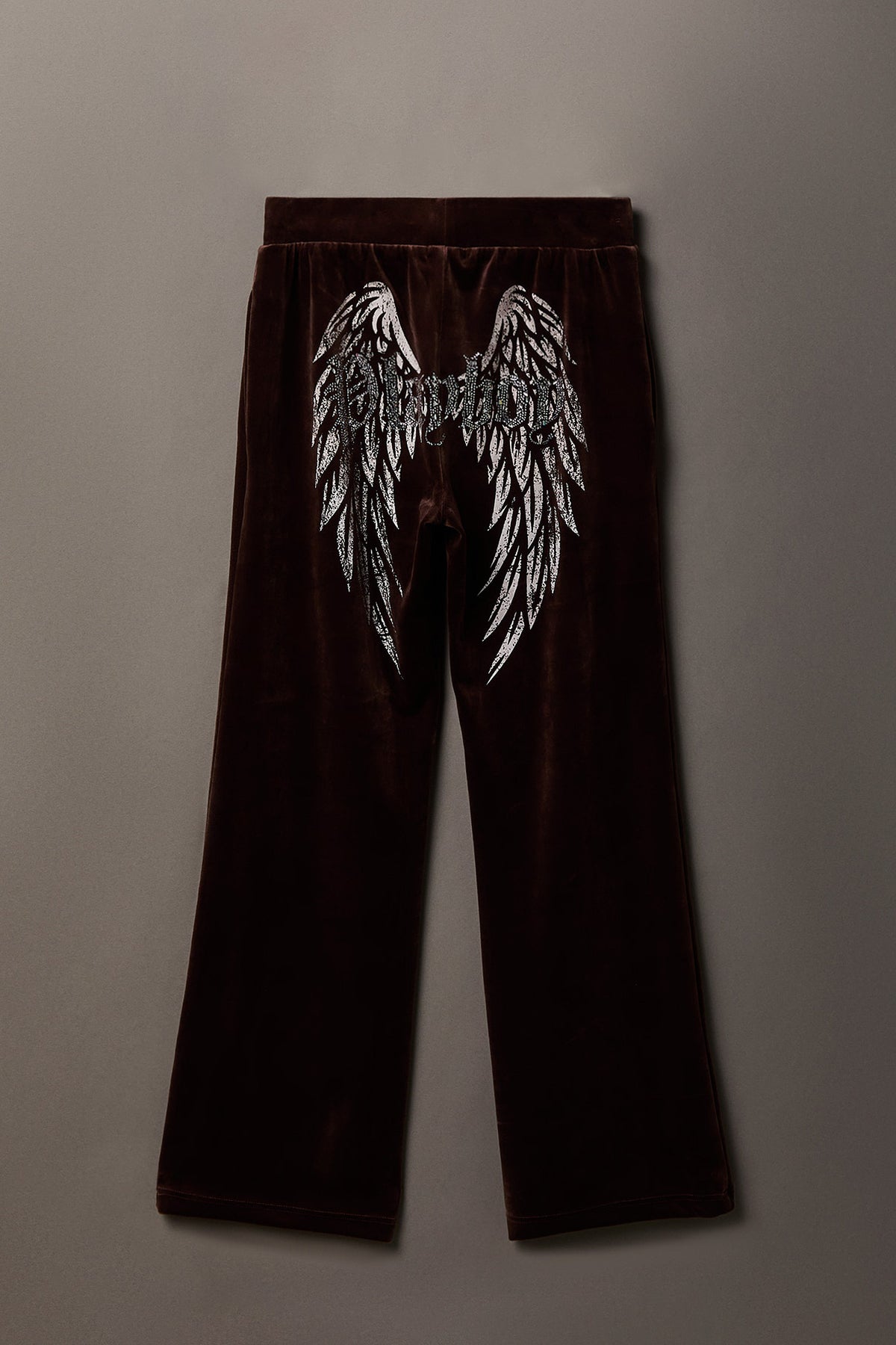 Playboy Velour Rhinestone Wide Leg Pant - Brown