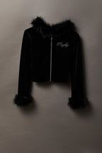 Playboy Velour Faux Fur Trim Zip Hoodie