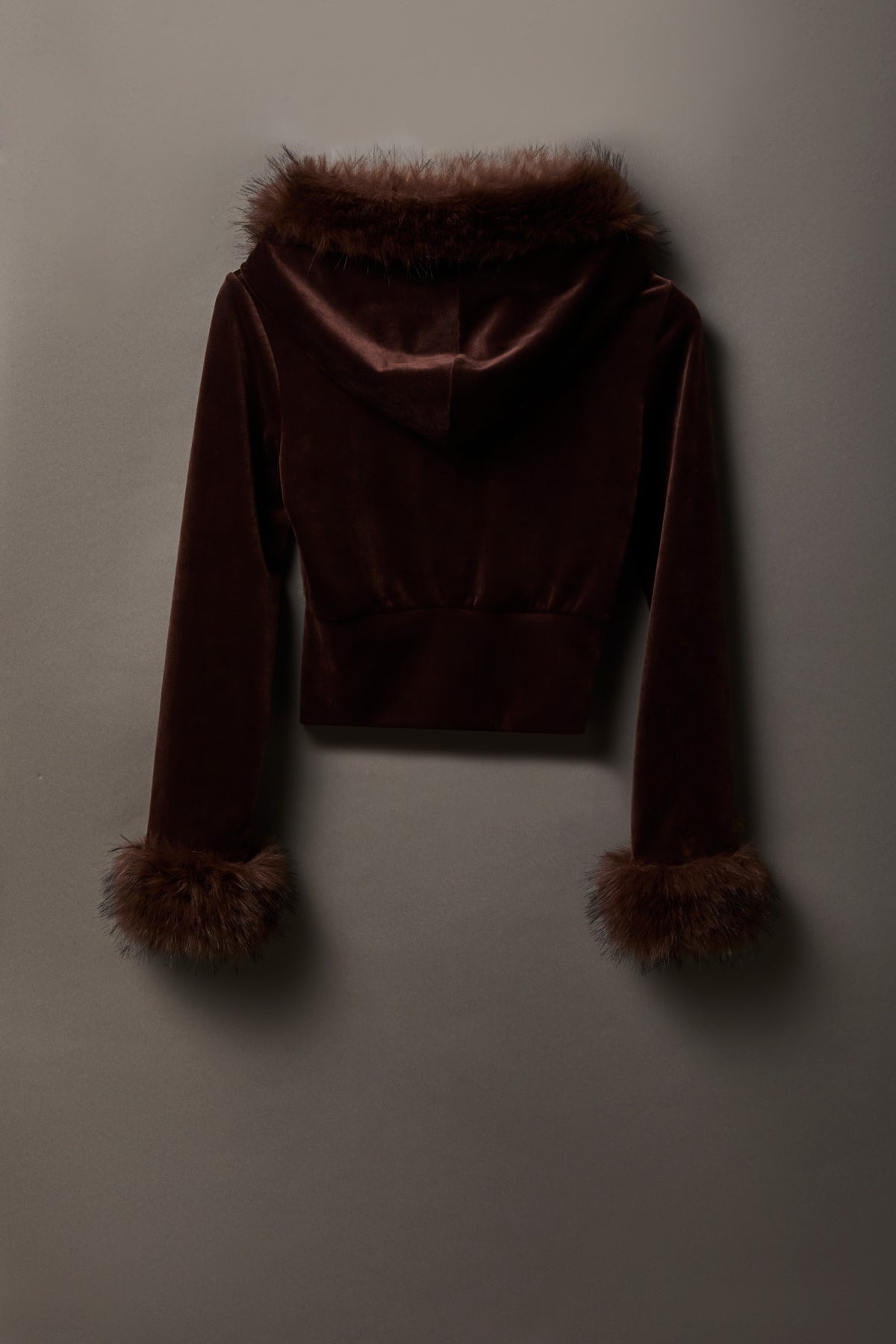 Alt View 2. Playboy Velour Faux Fur Trim Zip Hoodie - Brown