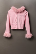 Playboy Velour Faux Fur Trim Zip Hoodie