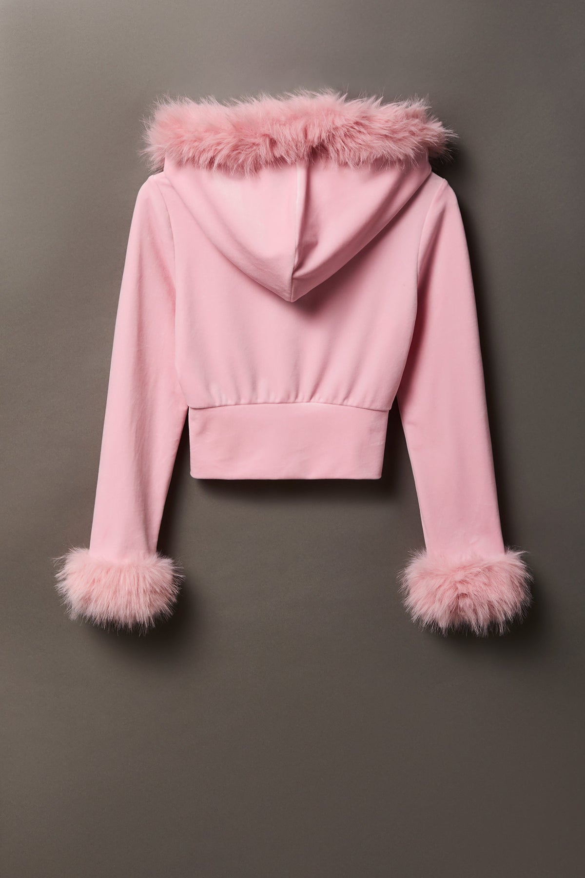 Alt View 2. Playboy Velour Faux Fur Trim Zip Hoodie - Light Pink