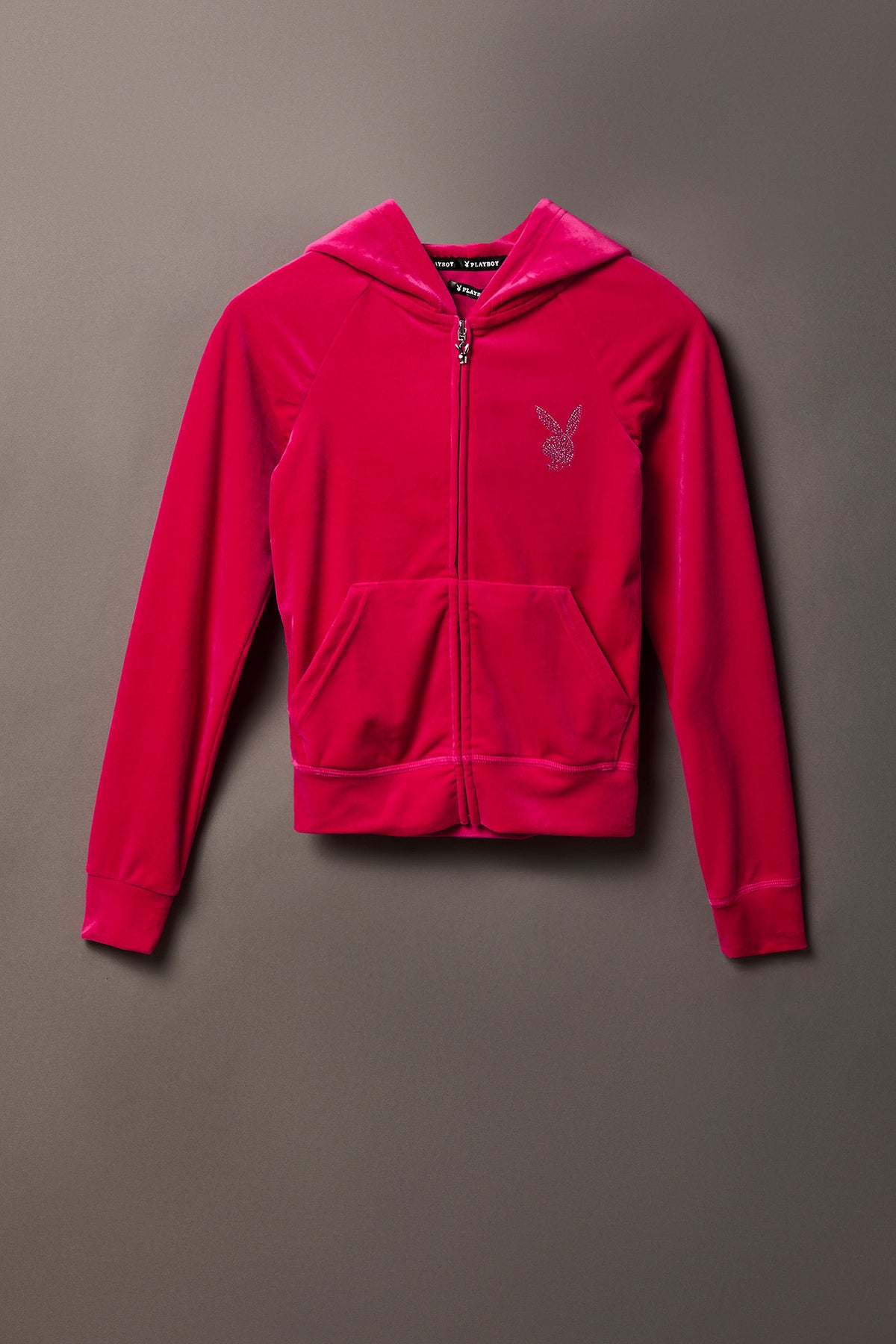 Playboy Velour Rhinestone Zip Hoodie - Pink