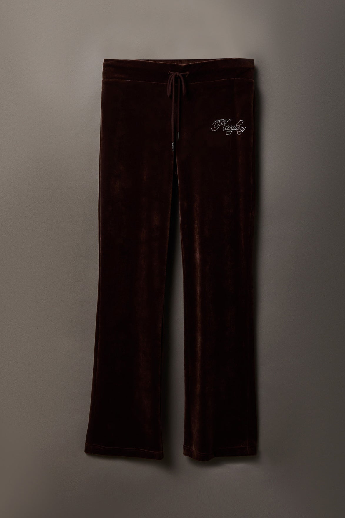 Playboy Velour Rhinestone Flare Pant - Brown