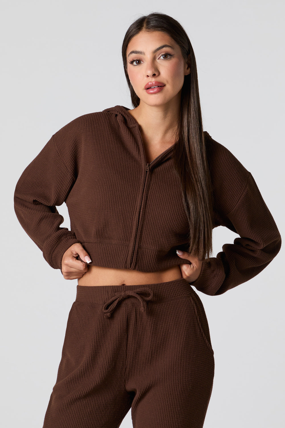 Waffle Knit Cropped Zip-Up Hoodie Waffle Knit Cropped Zip-Up Hoodie 7