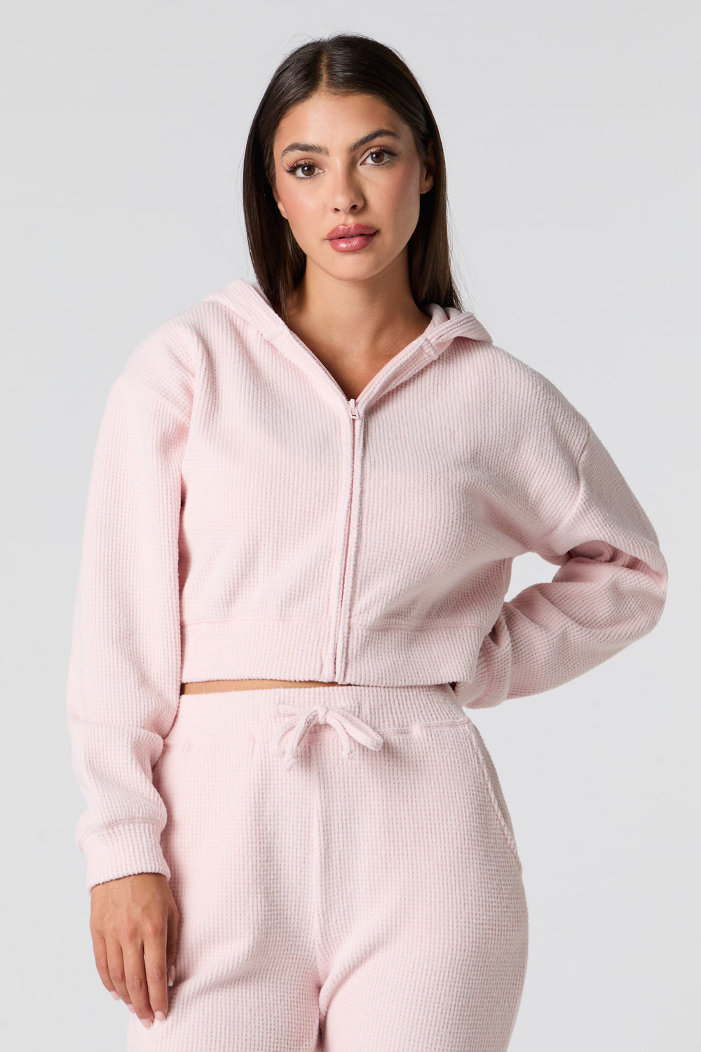 Waffle Knit Cropped Zip-Up Hoodie Waffle Knit Cropped Zip-Up Hoodie 10