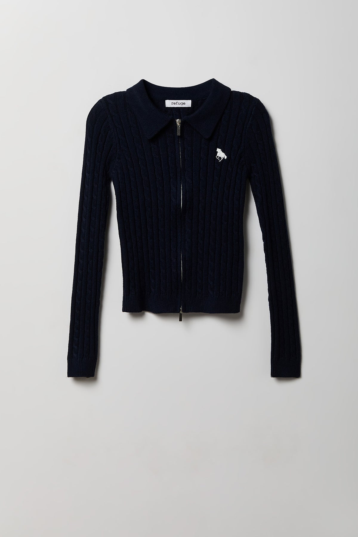 Alt View 4. Cable Knit Embroidered Zip Sweater - Navy
