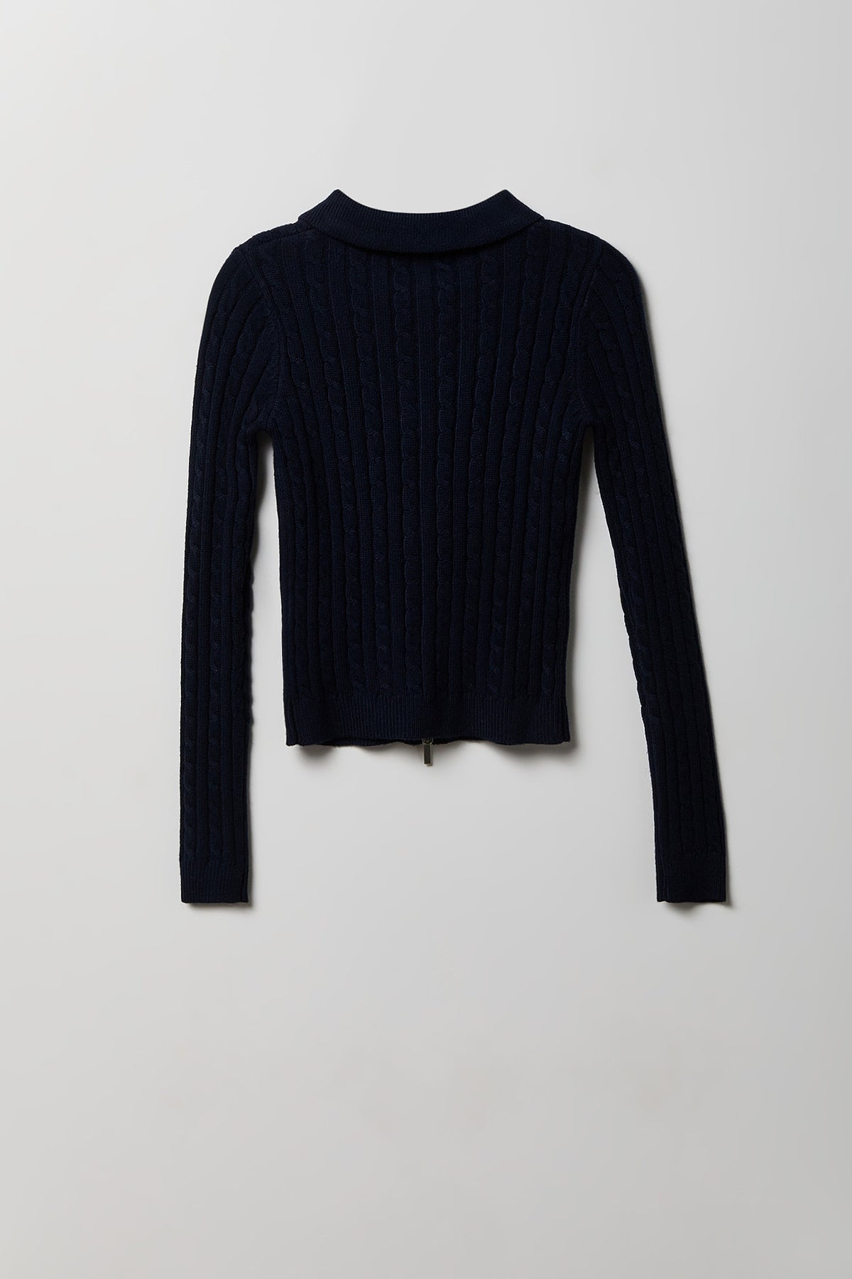 Alt View 5. Cable Knit Embroidered Zip Sweater - Navy