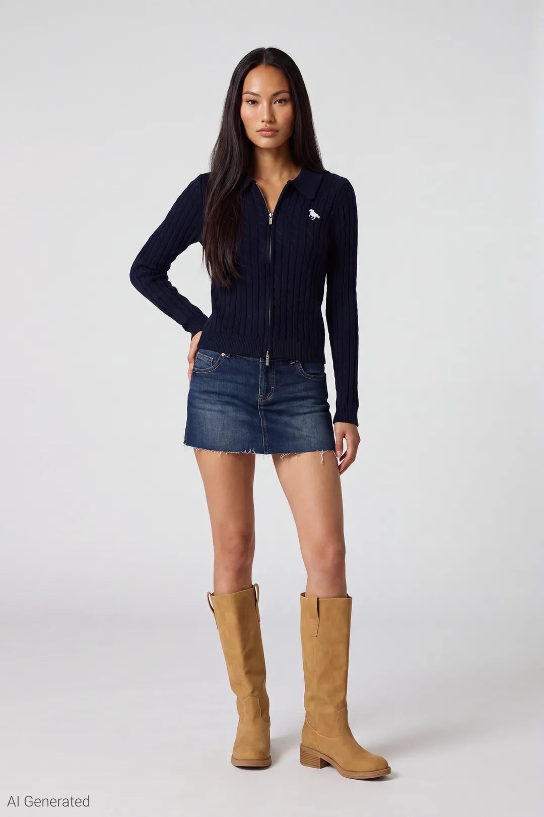 Alt View 2. Cable Knit Zip Sweater - Navy - Shot 1 Front - Final - Navy