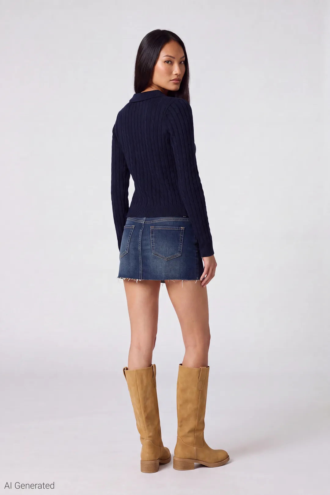 Alt View 3. Cable Knit Zip Sweater - Navy - Shot 2 Back - Final - Navy