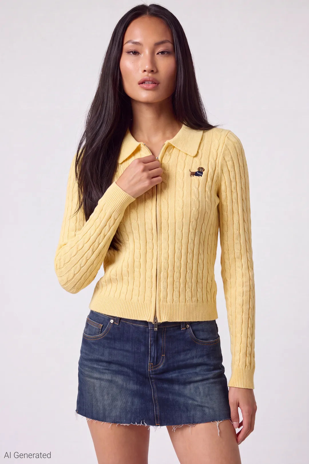 Cable Knit Zip Sweater - Yellow - Shot 3 Hero - Final - Yellow