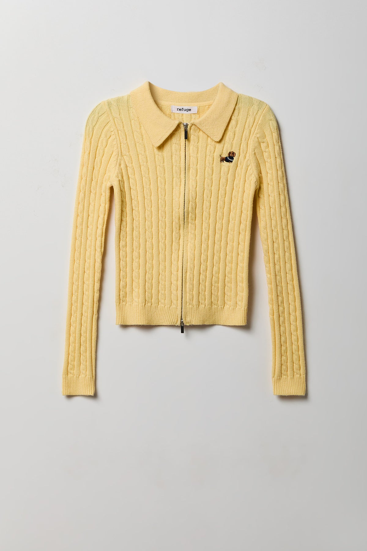 Alt View 4. Cable Knit Embroidered Zip Sweater - Yellow