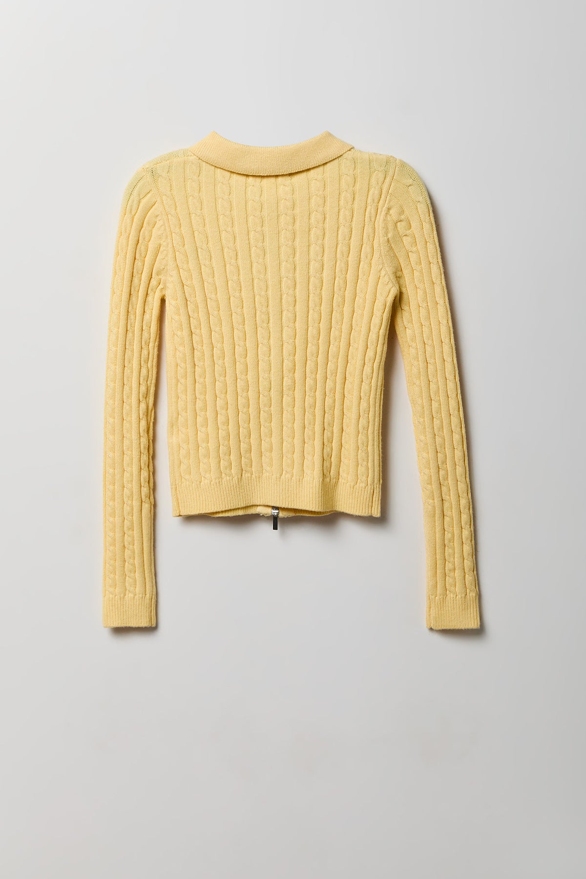 Alt View 5. Cable Knit Embroidered Zip Sweater - Yellow