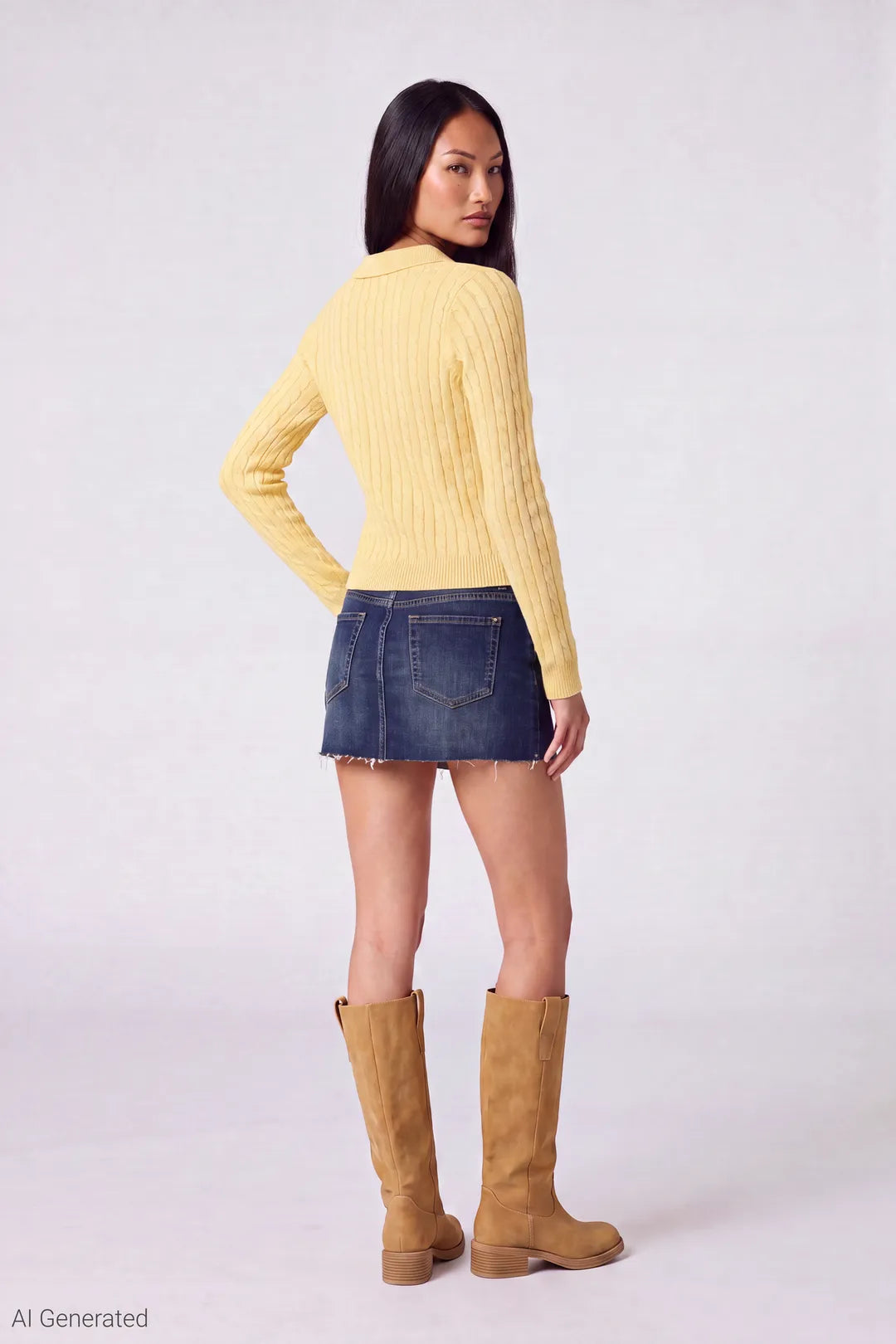 Alt View 3. Cable Knit Zip Sweater - Yellow - Shot 2 Back - Final - Yellow
