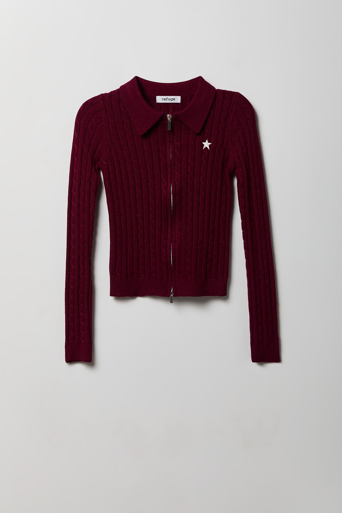 Alt View 4. Cable Knit Embroidered Zip Sweater - Burgundy