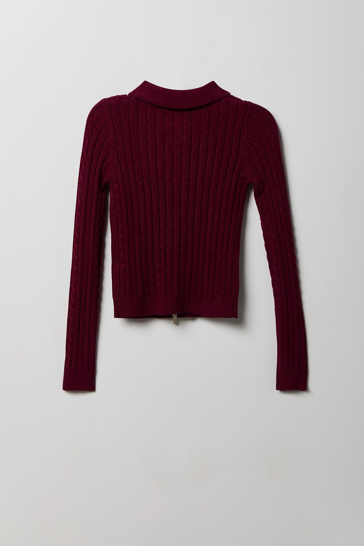 Alt View 5. Cable Knit Embroidered Zip Sweater - Burgundy