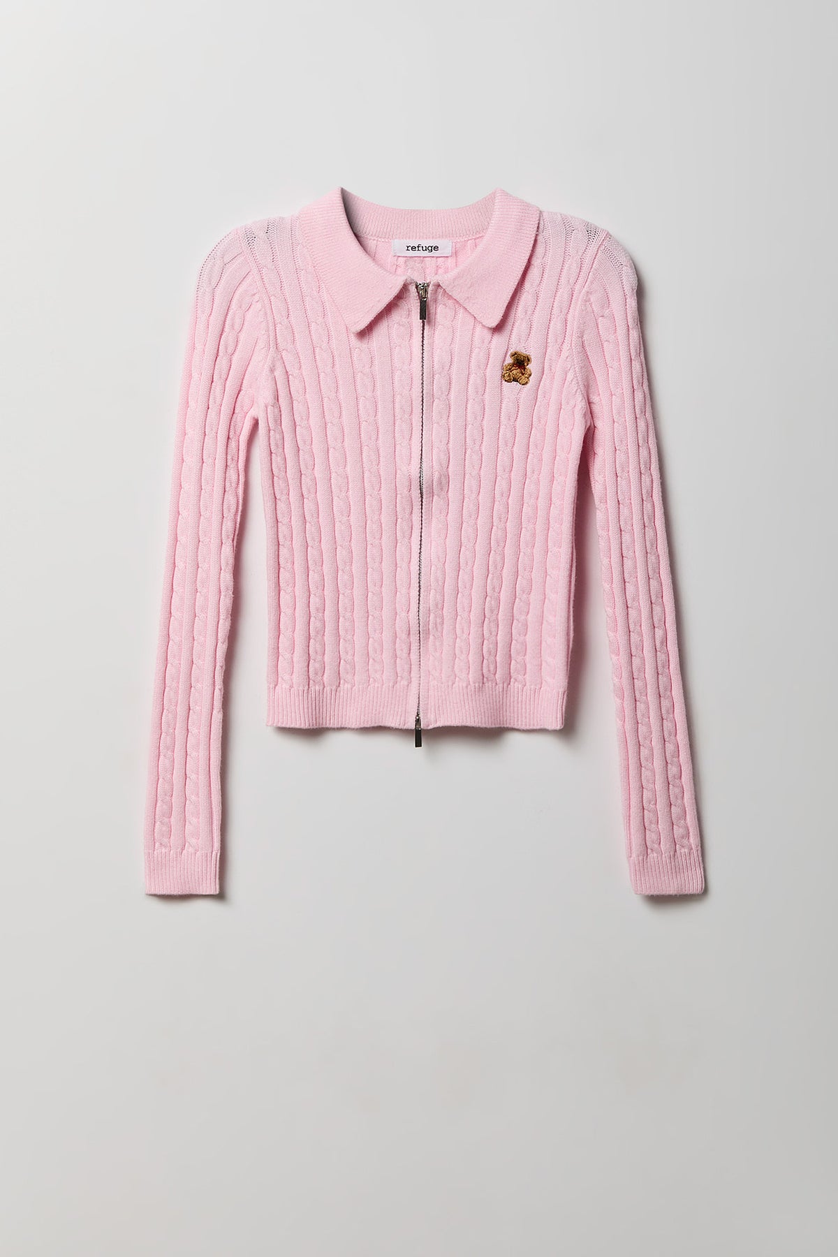 Alt View 4. Cable Knit Embroidered Zip Sweater - Light Pink