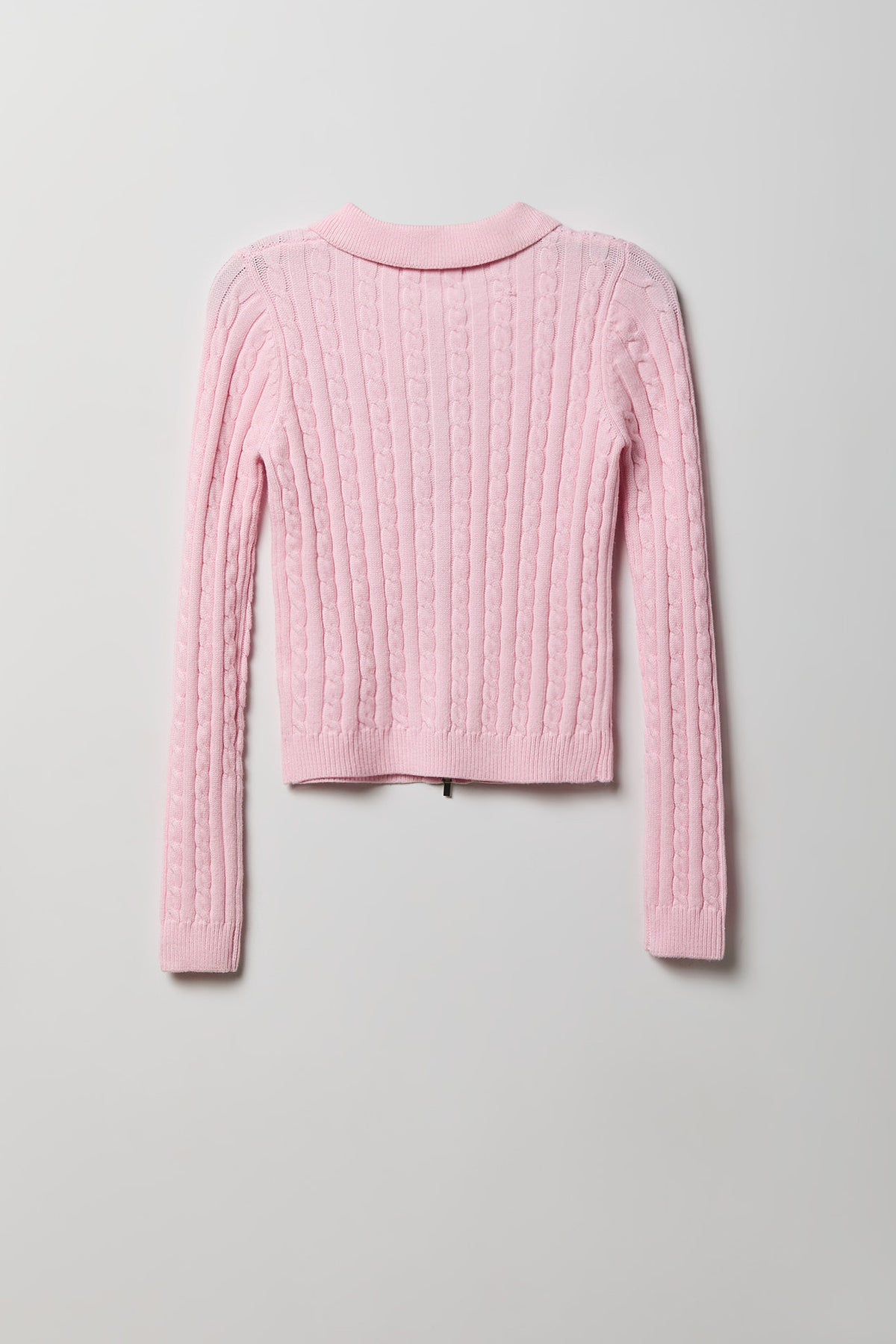 Alt View 5. Cable Knit Embroidered Zip Sweater - Light Pink