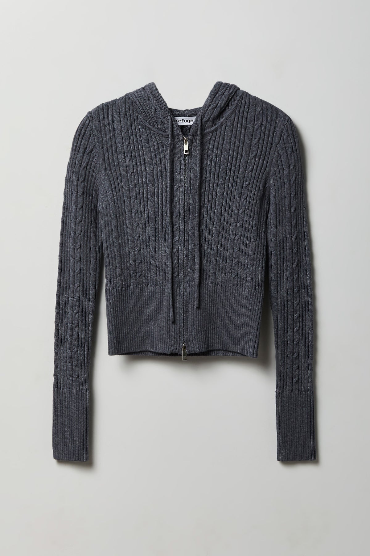 Alt View 4. Cable Knit Zip Hoodie Sweater - Charcoal