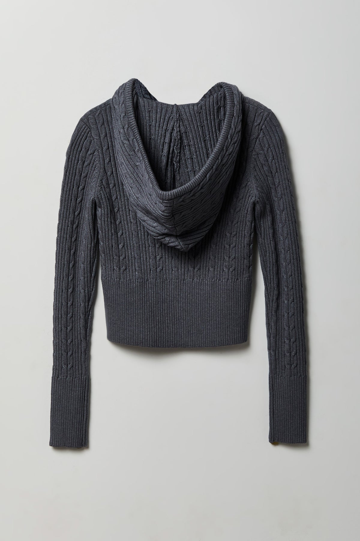 Alt View 5. Cable Knit Zip Hoodie Sweater - Charcoal