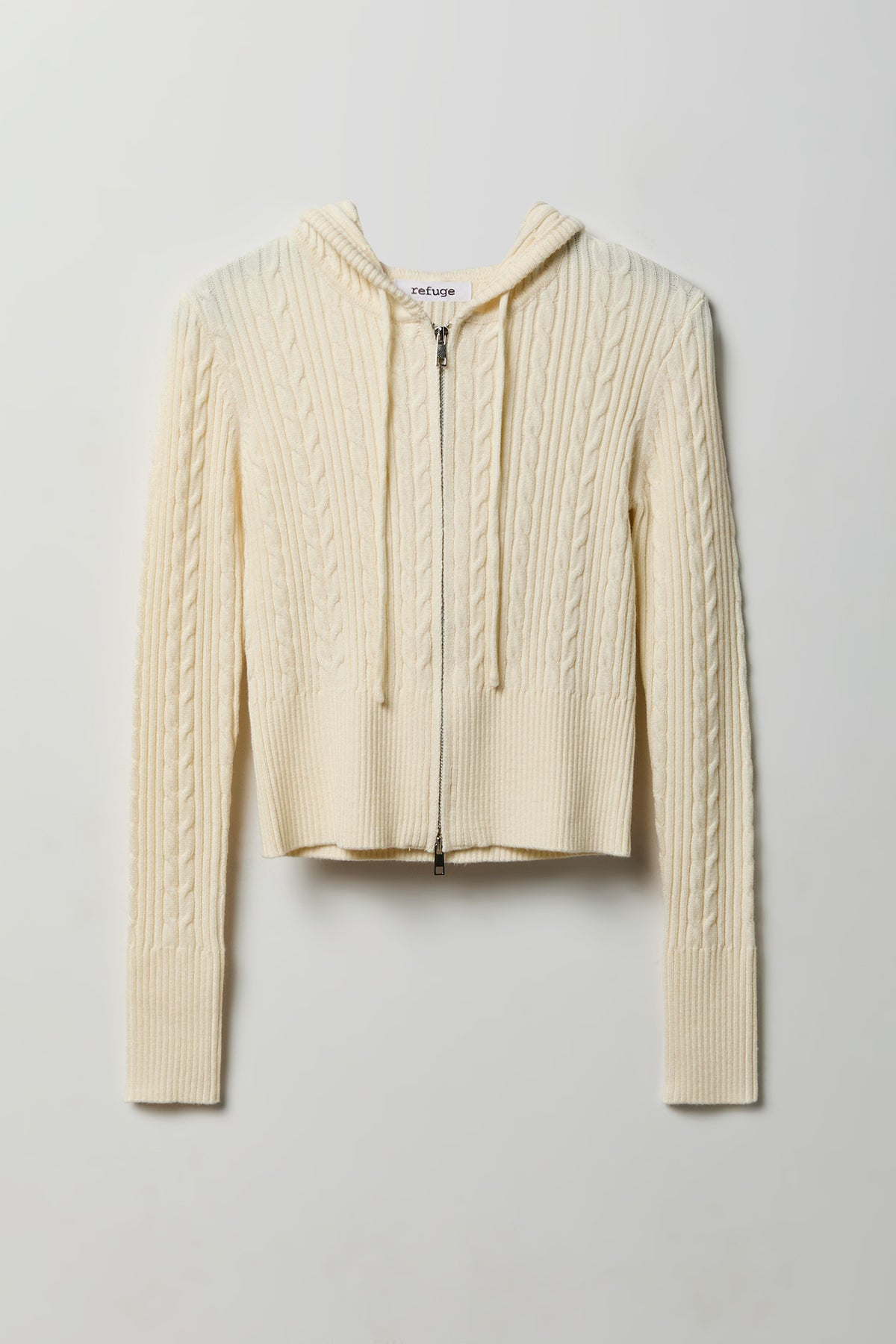 Alt View 4. Cable Knit Zip Hoodie Sweater - Ivory