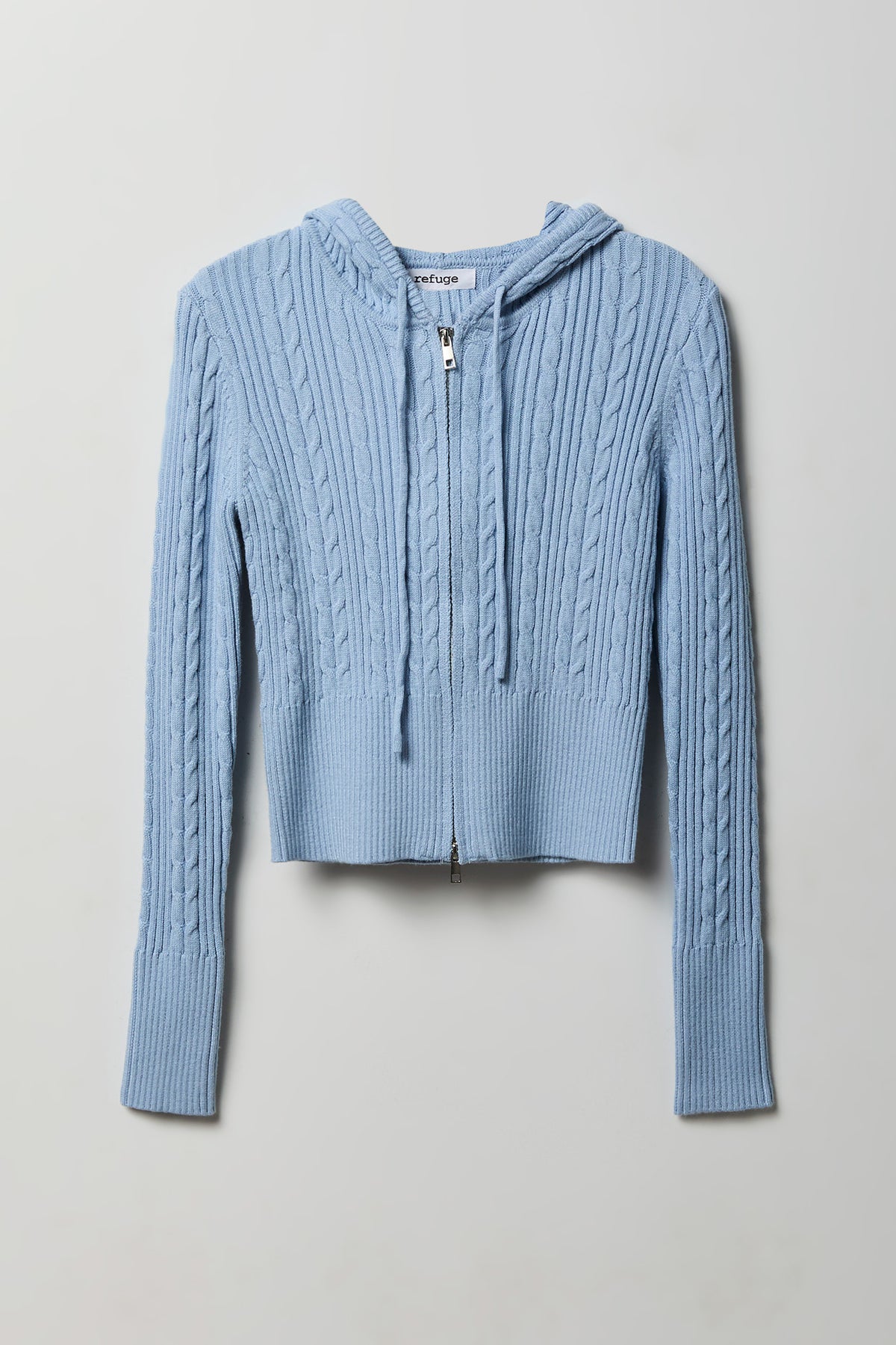 Alt View 4. Cable Knit Zip Hoodie Sweater - Light Blue