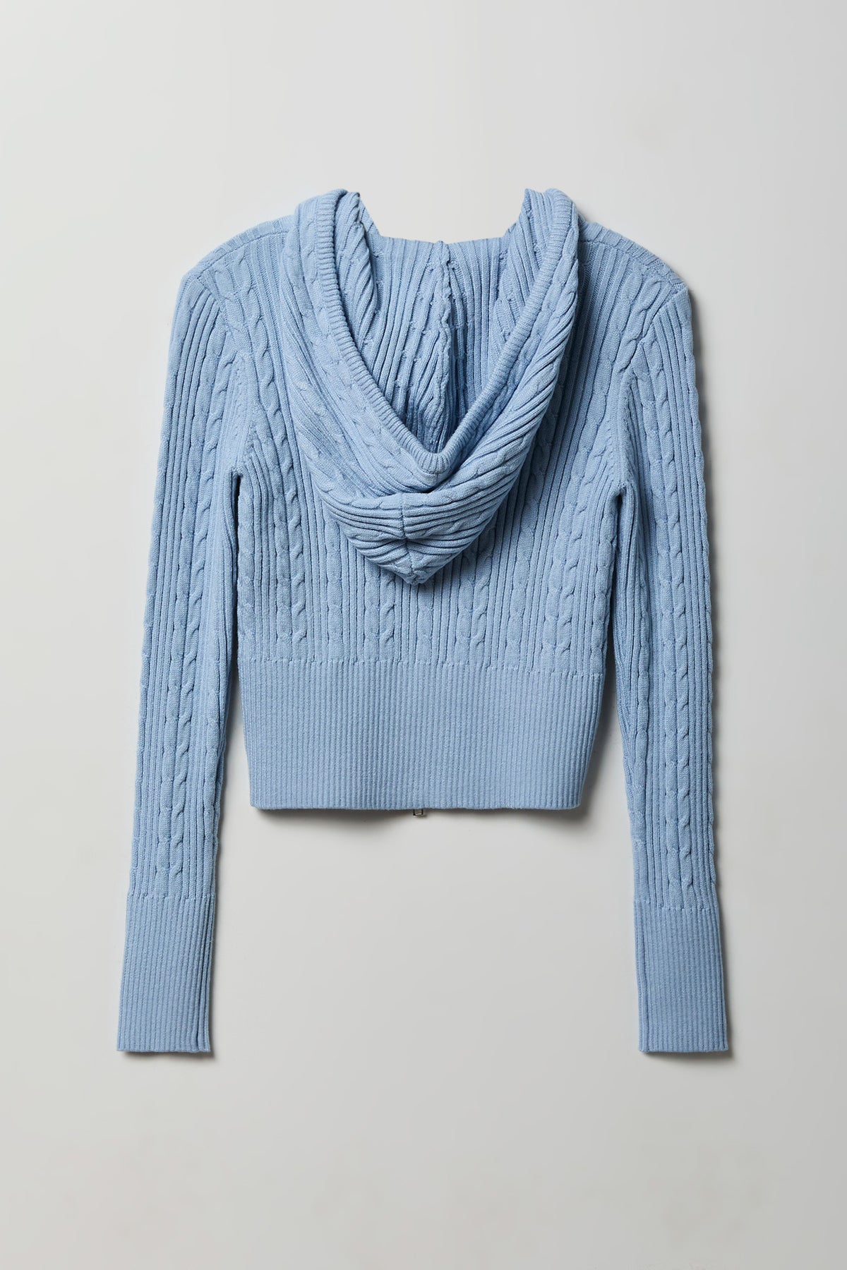 Alt View 5. Cable Knit Zip Hoodie Sweater - Light Blue