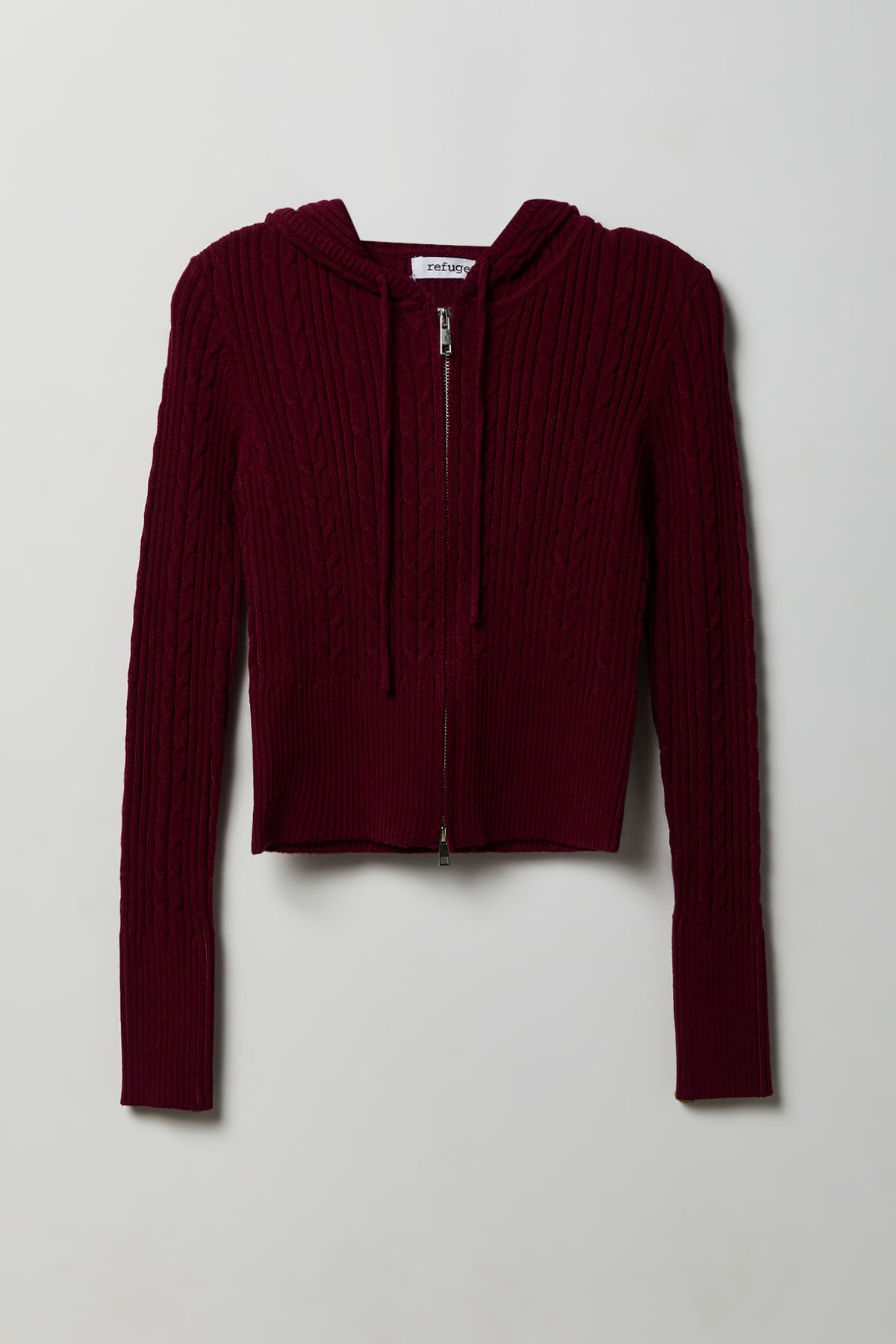 Alt View 4. Cable Knit Zip Hoodie Sweater - Burgundy
