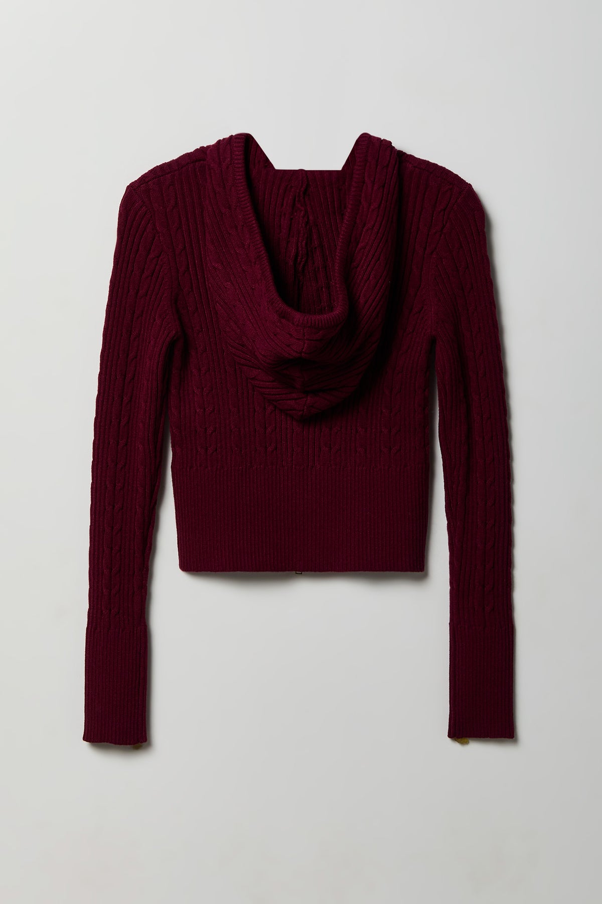 Alt View 5. Cable Knit Zip Hoodie Sweater - Burgundy