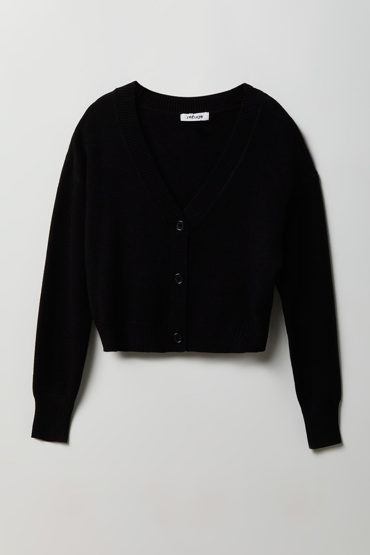 V-Neck Button-Up Cardigan - Black