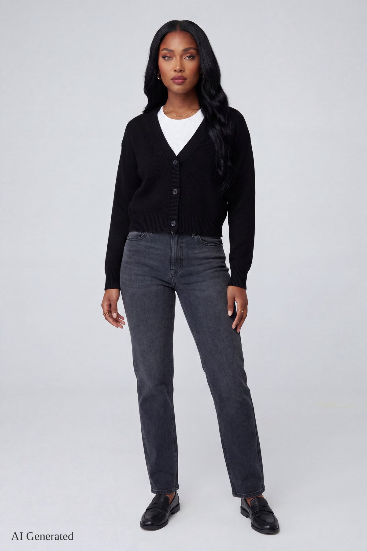 Alt View 2. V-Neck Button-Up Cardigan - Black