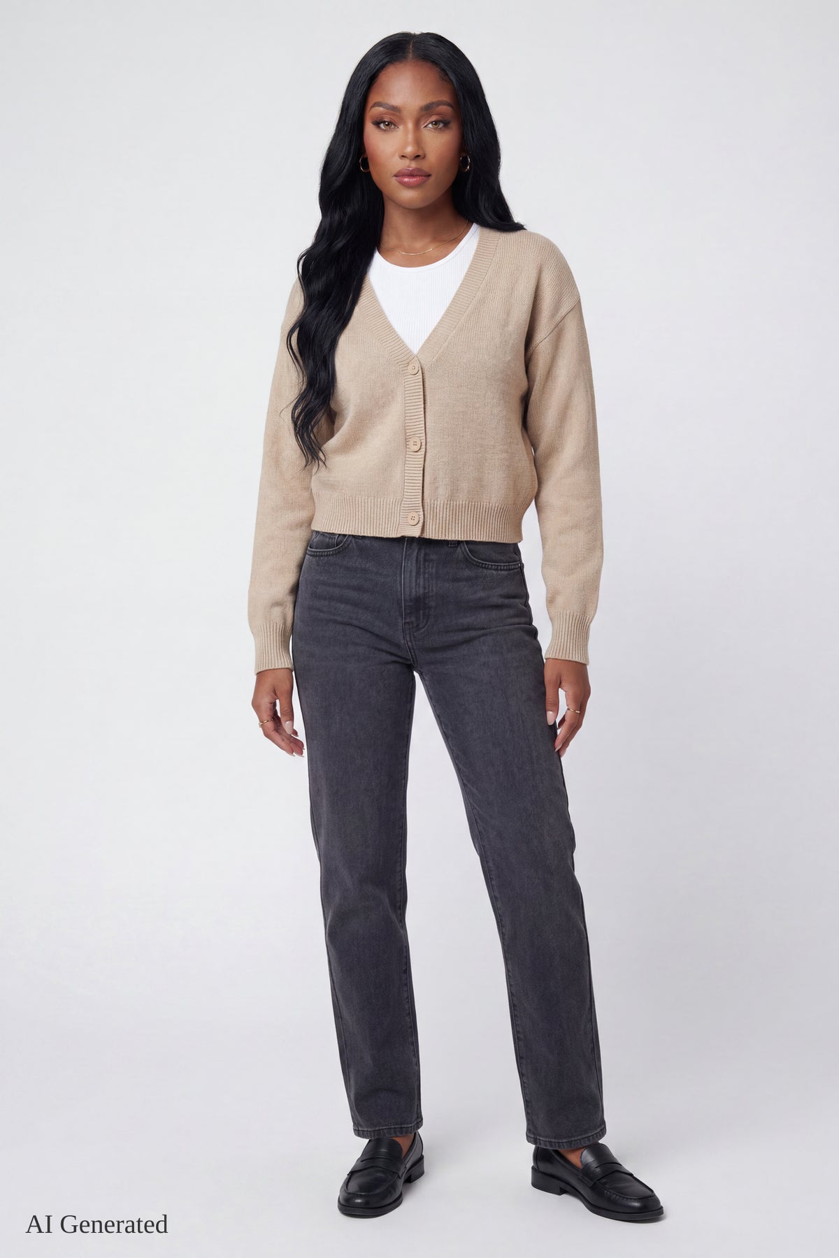 Alt View 2. V-Neck Button-Up Cardigan - Oatmeal