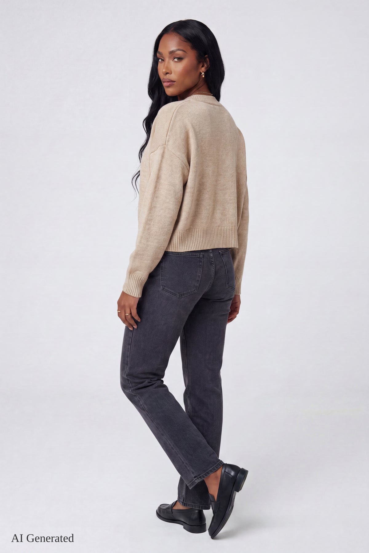 Alt View 3. V-Neck Button-Up Cardigan - Oatmeal