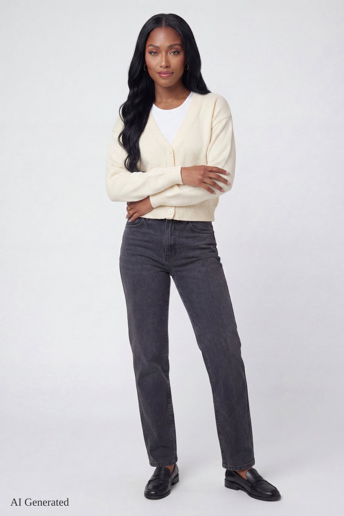 Alt View 2. V-Neck Button-Up Cardigan - Ivory