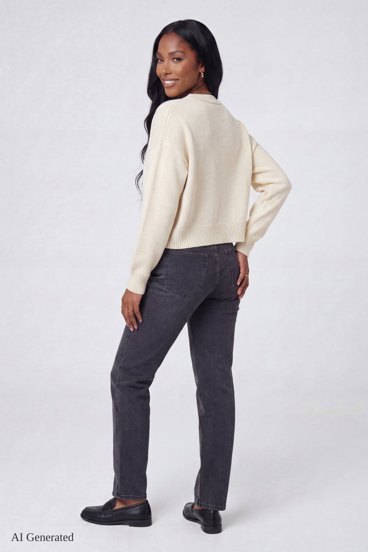 Alt View 3. V-Neck Button-Up Cardigan - Ivory