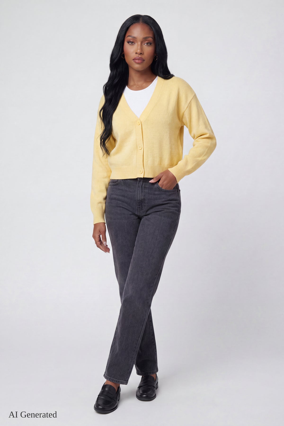 Alt View 2. V-Neck Button-Up Cardigan - Yellow