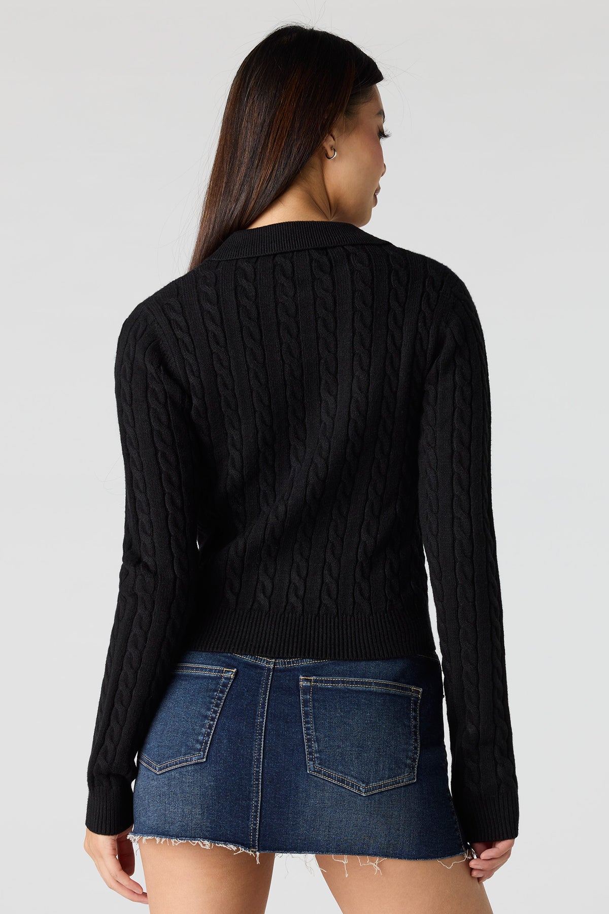 Alt View 2. Cable Knit 2-Way Zip-Up Sweater - Black