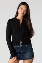 Cable Knit 2-Way Zip-Up Sweater