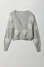 3D V-Neck Button-Up Cardigan